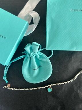 Tiffany & Co. Silver Bead Bracelet with Turquoise Heart Charm